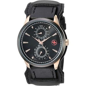 Swisstek SKRD1803Bk Rt Men's Black Leather Analog Dial Quartz Dress Watch JAA48